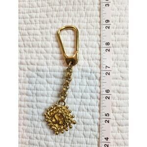 St. John Gold-Tone Logo Key Ring – 5"‎ Vintage Designer Keychain